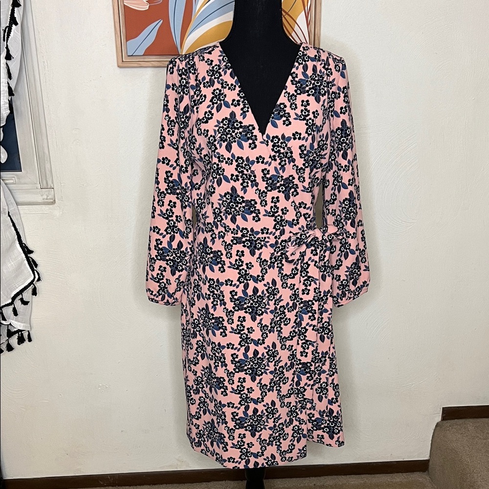 J. Crew Pink Floral Wrap Mini Dress